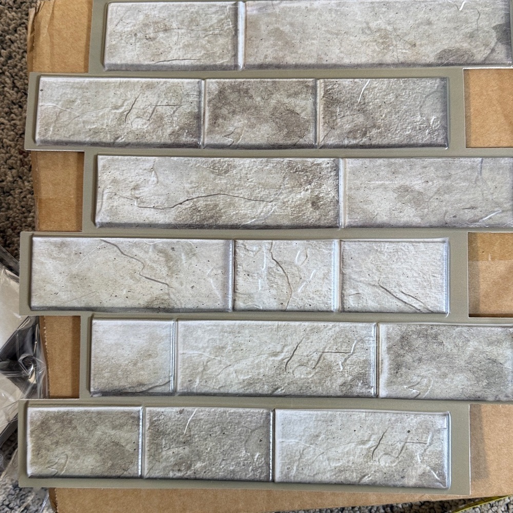 Peel and Stick Subway Tile Backsplash Dark Sage Stone Look NEW 20 Pieces 12”x12” - Picture 6 of 7